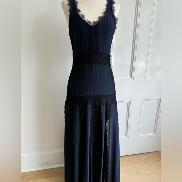 La Ligne Maggie Lace-trimmed Silk-georgette Maxi Dress In Midnight Blue - Picture 12 of 12